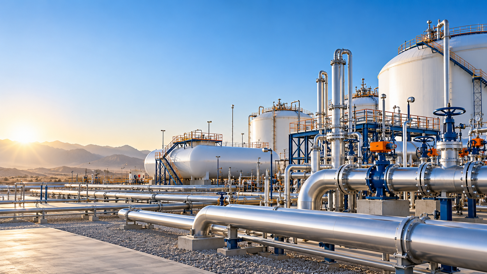 Modern gas pipelines and storage infrastructure in a clean energy facility